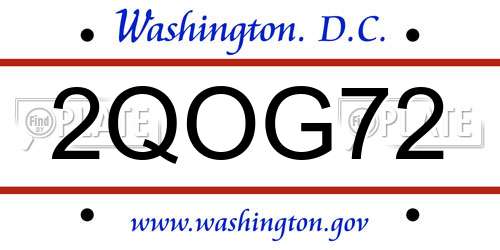 2QOG72 District Of Columbia License Plate