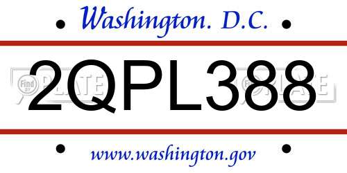 2QPL388 District Of Columbia License Plate