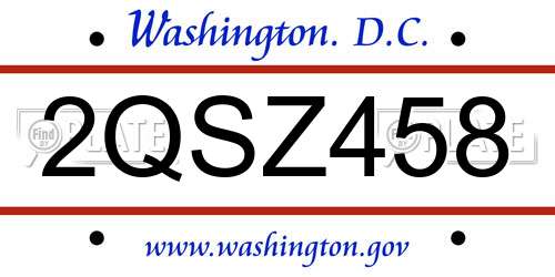 2QSZ458 District Of Columbia License Plate