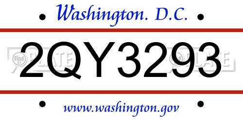 2QY3293 District Of Columbia License Plate