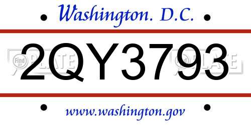 2QY3793 District Of Columbia License Plate