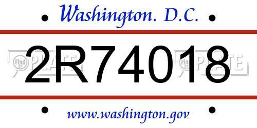 2R74018 District Of Columbia License Plate