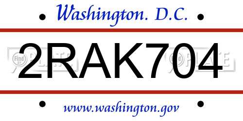 2RAK704 District Of Columbia License Plate