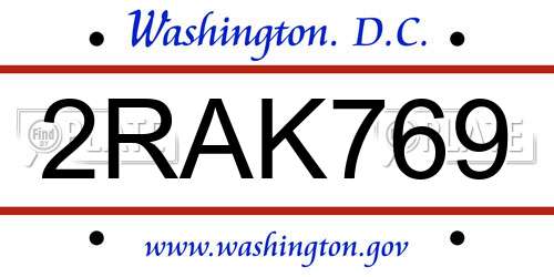 2RAK769 District Of Columbia License Plate