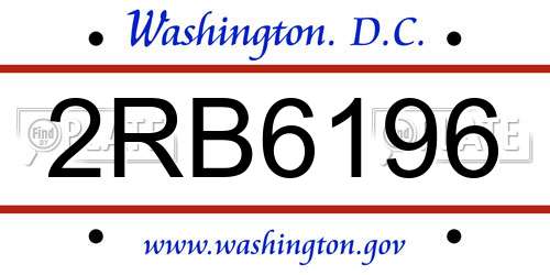 2RB6196 District Of Columbia License Plate