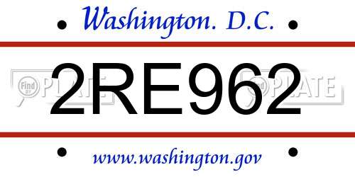 2RE962 District Of Columbia License Plate