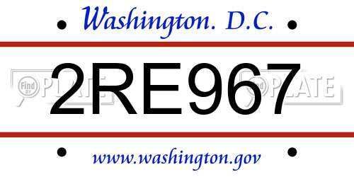 2RE967 District Of Columbia License Plate