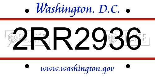2RR2936 District Of Columbia License Plate