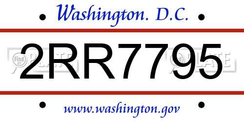 2RR7795 District Of Columbia License Plate