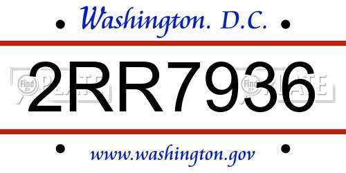 2RR7936 District Of Columbia License Plate