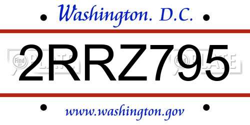 2RRZ795 District Of Columbia License Plate