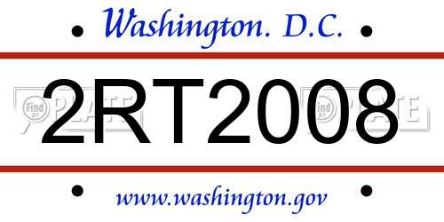2RT2008 District Of Columbia License Plate