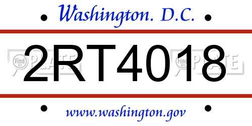 2RT4018 District Of Columbia License Plate