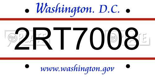 2RT7008 District Of Columbia License Plate