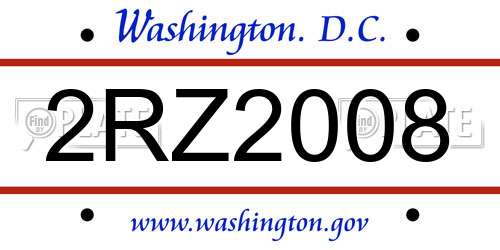 2RZ2008 District Of Columbia License Plate