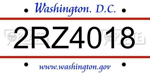 2RZ4018 District Of Columbia License Plate