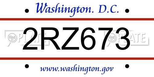 2RZ673 District Of Columbia License Plate