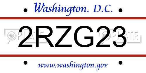 2RZG23 District Of Columbia License Plate