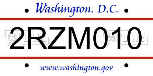 2RZM010 District Of Columbia License Plate