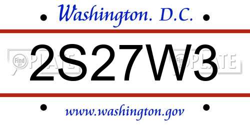 2S27W3 District Of Columbia License Plate