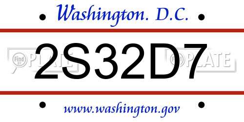 2S32D7 District Of Columbia License Plate
