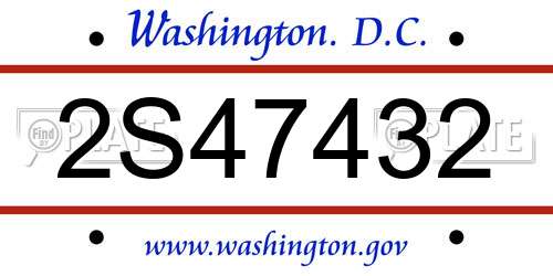 2S47432 District Of Columbia License Plate