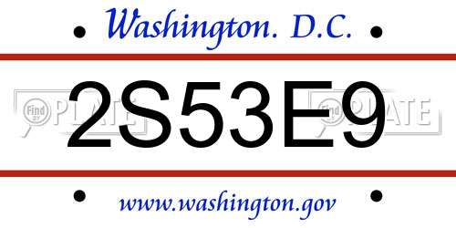 2S53E9 District Of Columbia License Plate