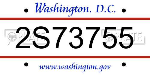 2S73755 District Of Columbia License Plate