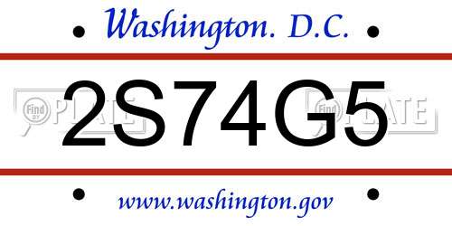 2S74G5 District Of Columbia License Plate