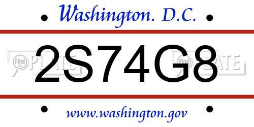 2S74G8 District Of Columbia License Plate