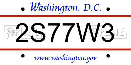 2S77W3 District Of Columbia License Plate
