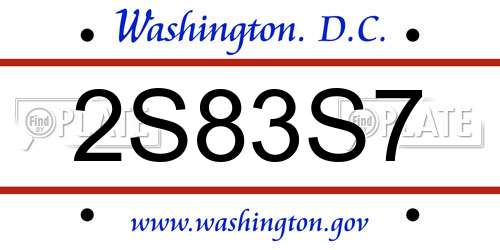 2S83S7 District Of Columbia License Plate