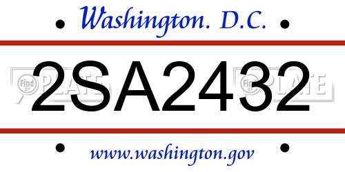 2SA2432 District Of Columbia License Plate