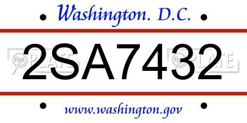 2SA7432 District Of Columbia License Plate