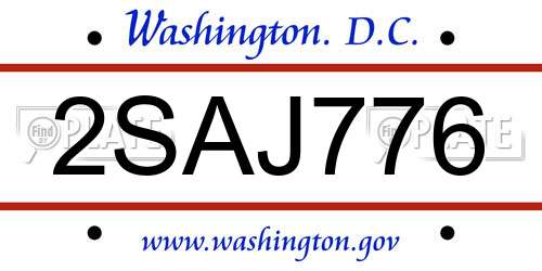 2SAJ776 District Of Columbia License Plate