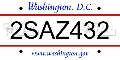 2SAZ432 District Of Columbia License Plate