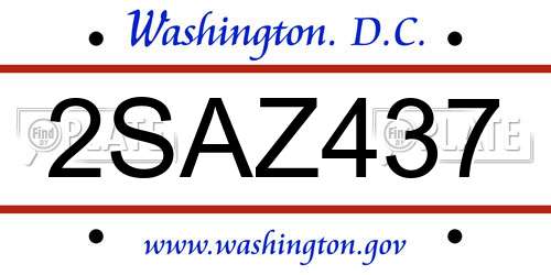 2SAZ437 District Of Columbia License Plate