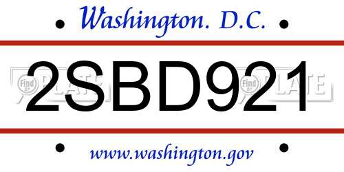 2SBD921 District Of Columbia License Plate