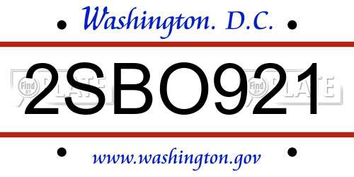 2SBO921 District Of Columbia License Plate