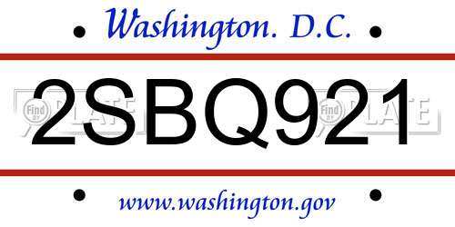 2SBQ921 District Of Columbia License Plate