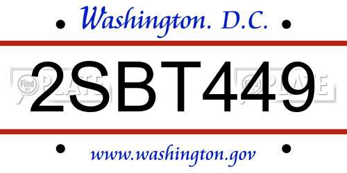 2SBT449 District Of Columbia License Plate