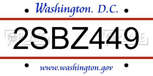 2SBZ449 District Of Columbia License Plate