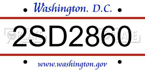 2SD2860 District Of Columbia License Plate