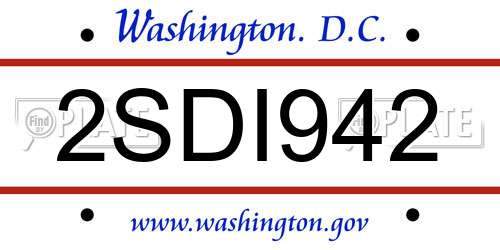 2SDI942 District Of Columbia License Plate