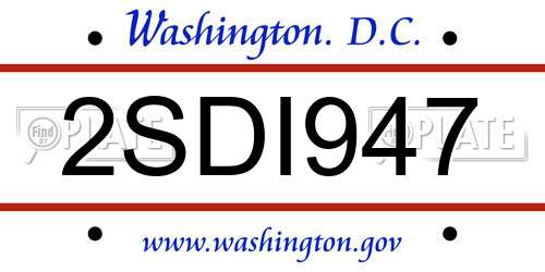 2SDI947 District Of Columbia License Plate