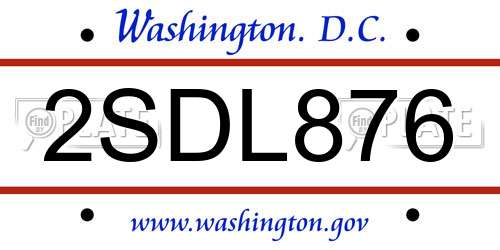 2SDL876 District Of Columbia License Plate