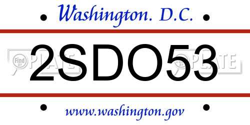 2SDO53 District Of Columbia License Plate