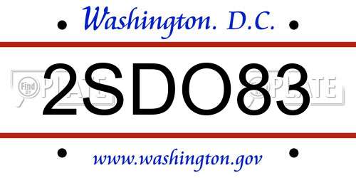 2SDO83 District Of Columbia License Plate