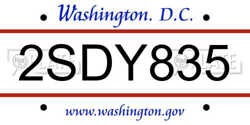 2SDY835 District Of Columbia License Plate