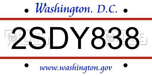 2SDY838 District Of Columbia License Plate